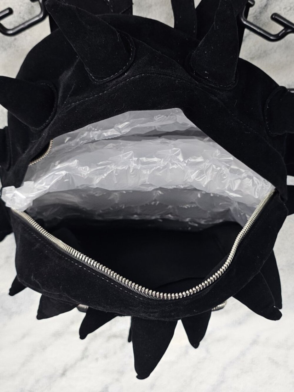 Demonia Black Velvet Spiked Mini Backpack Soft Cone Spikes Pocket Goth Punk NEW - Picture 3 of 9